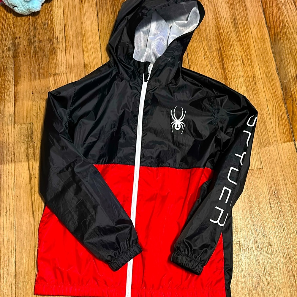 Men’s Red and Black Spyder zip up Raincoat / Windbreaker NWT